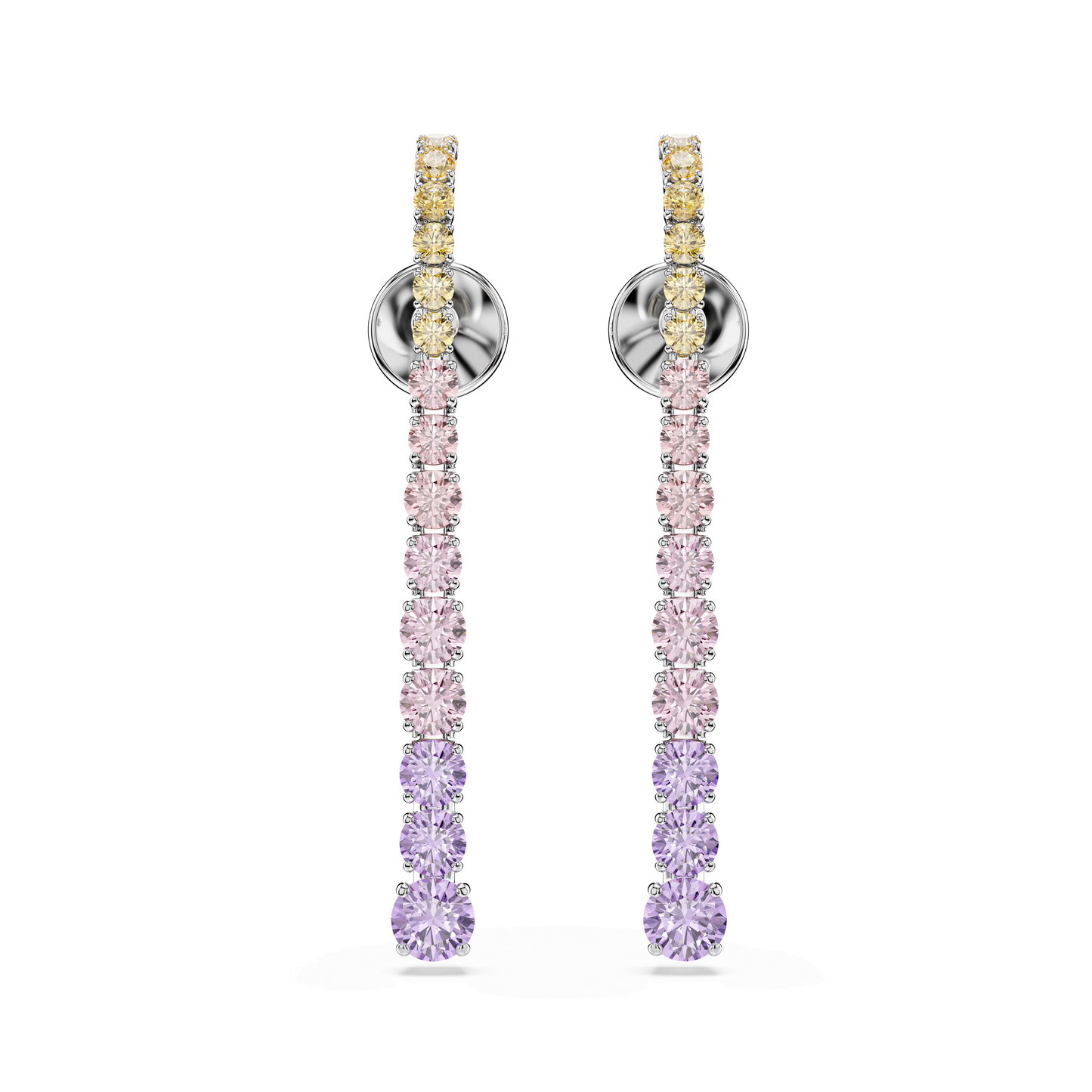 Matrix drop earrings, Gradient of round cuts, Multicolored, Rhodium plated 5751195
