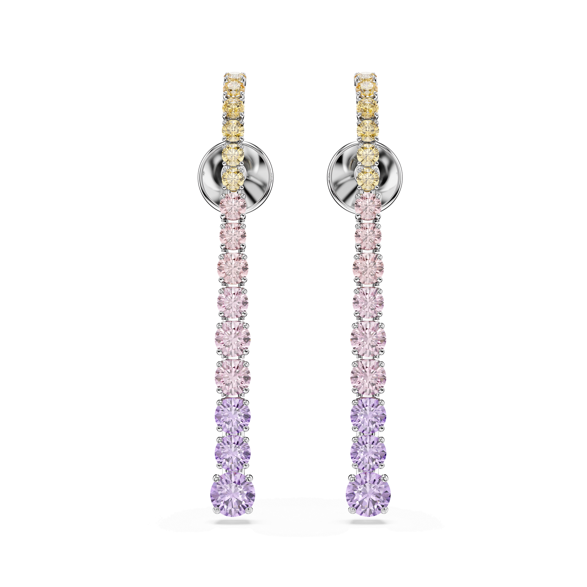 Matrix drop earrings, Gradient of round cuts, Multicolored, Rhodium plated 5751195