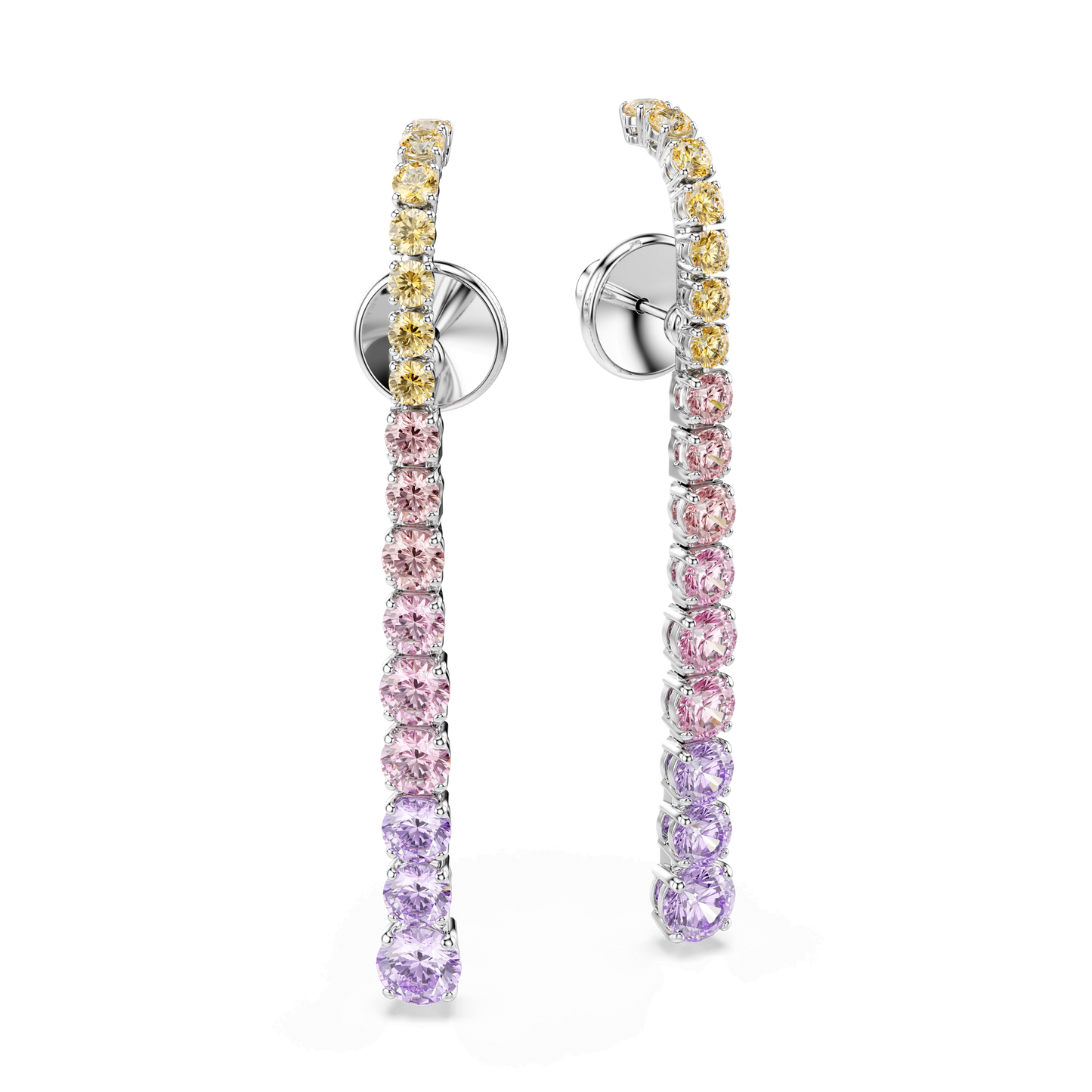 Matrix drop earrings, Gradient of round cuts, Multicolored, Rhodium plated 5751195