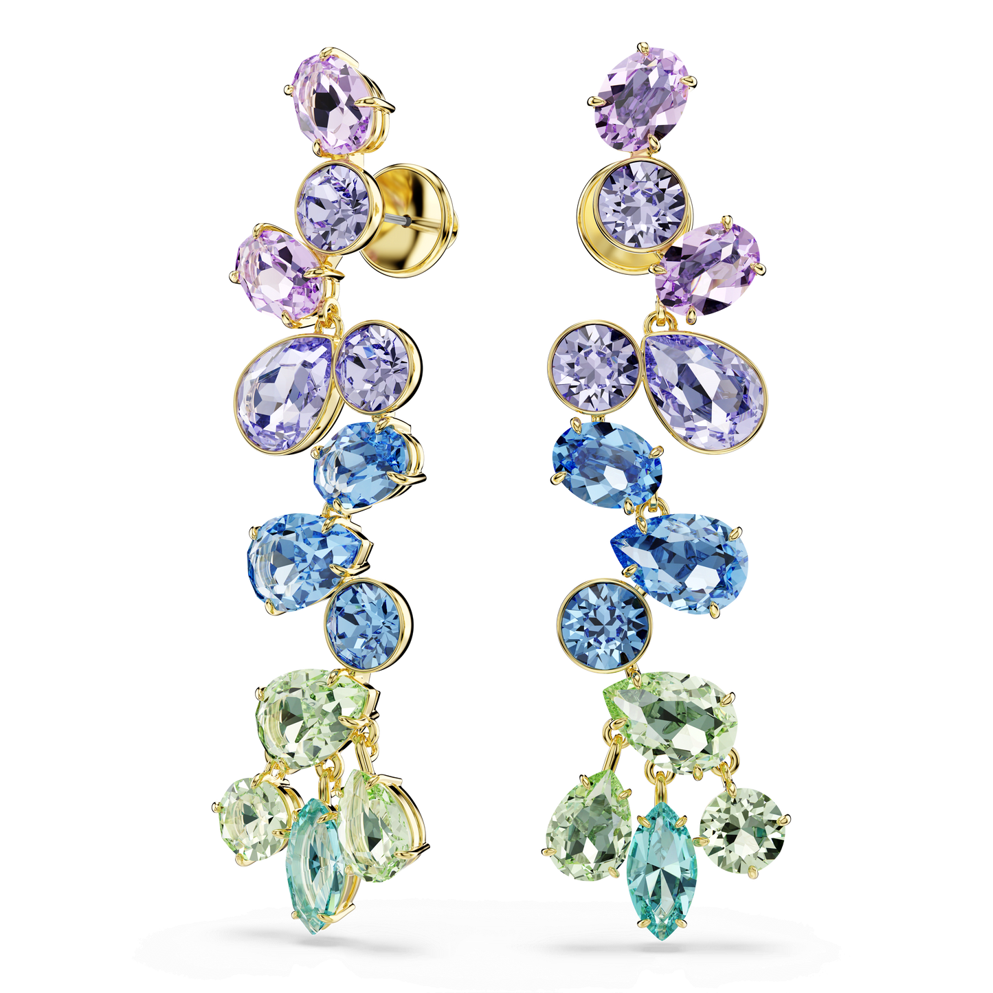 Gema drop earrings, Mixed cuts, Chandelier, Long, Multicolored, Gold-tone plated 5751294
