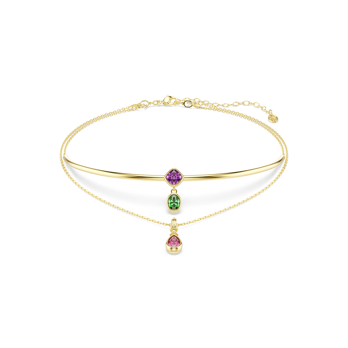 Imber layered necklace, Mixed cuts, Multicolored, 18K gold finish