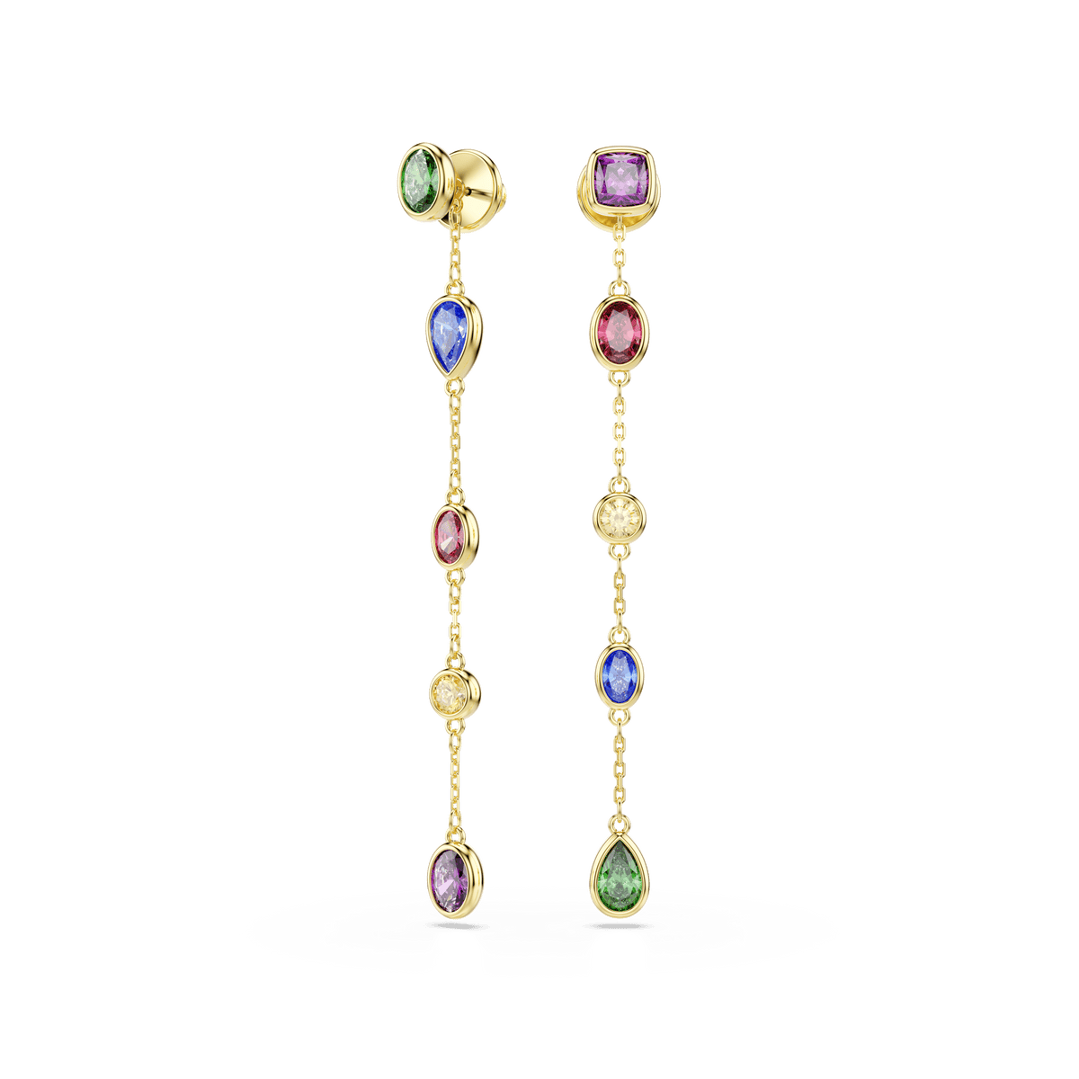 Imber drop earrings, Mixed cuts, Multicolored, 18K gold finish