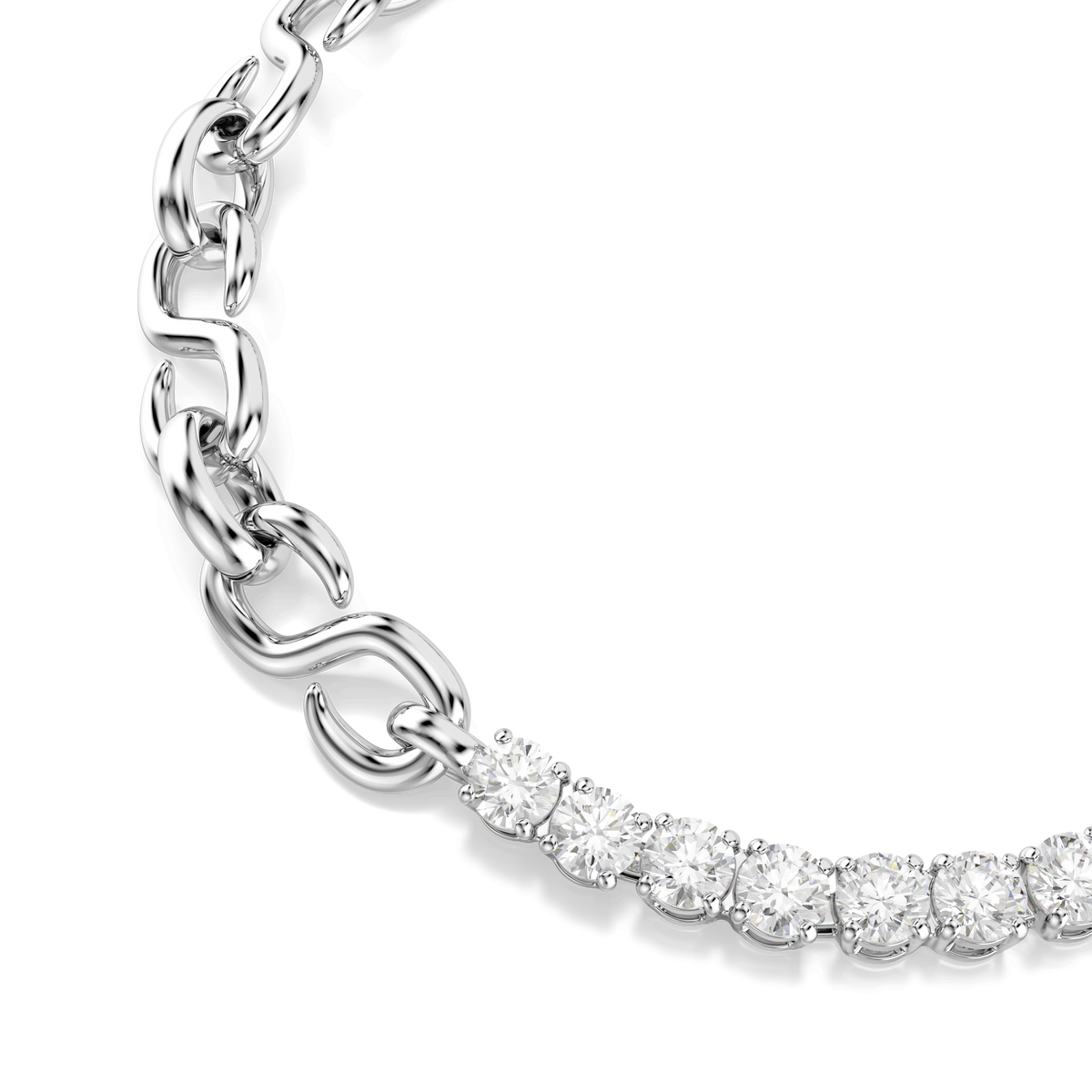 Matrix bracelet, Round cut, White, Rhodium plated