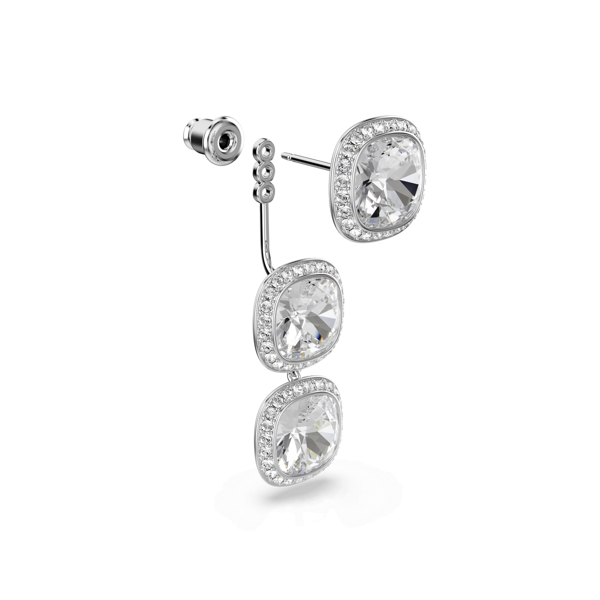 Una Angelic earrings, Cushion cut, White, Rhodium plated
