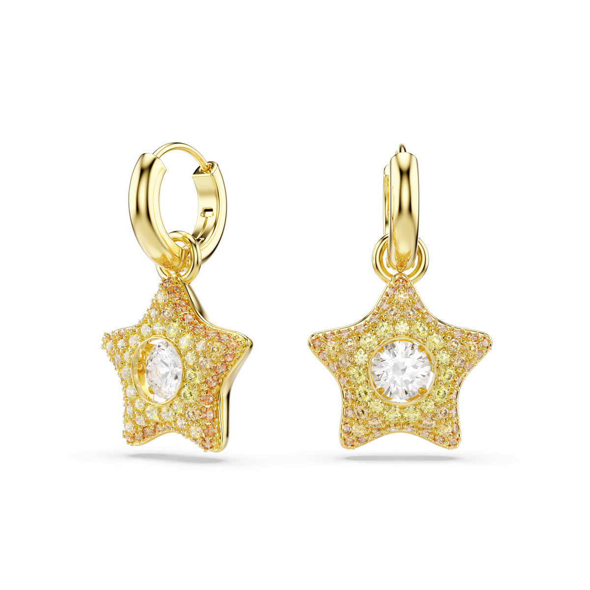 Sublima drop earrings, Round cut, Star, Multicolored, 18K gold finish