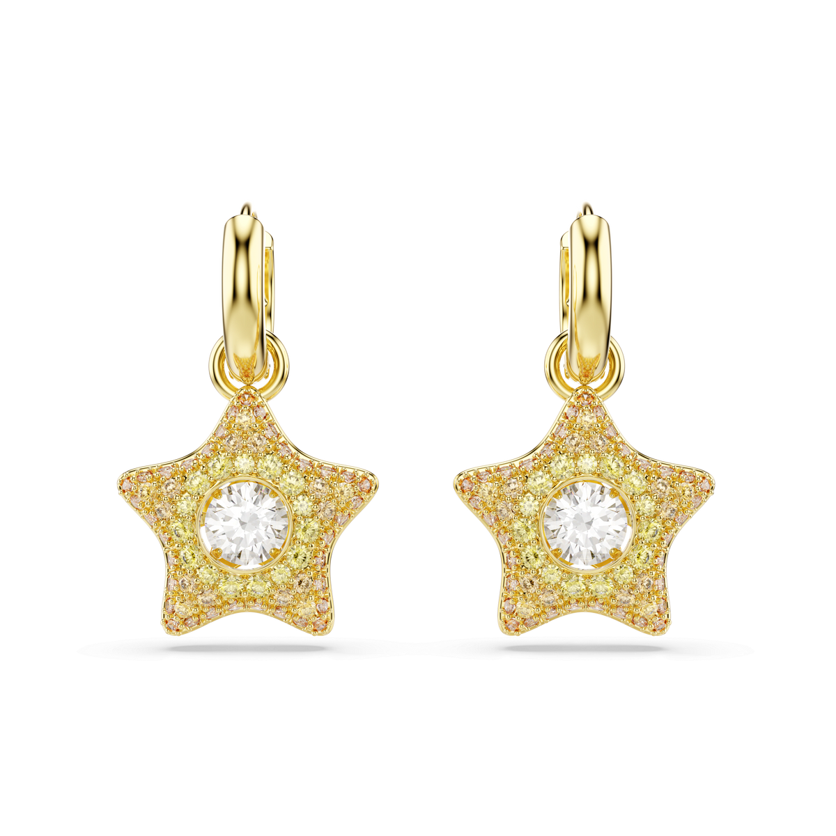 Sublima drop earrings, Round cut, Star, Multicolored, 18K gold finish