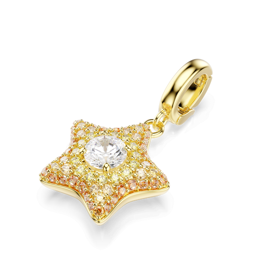 Sublima charm, Round cut, Star, Yellow, 18K gold finish