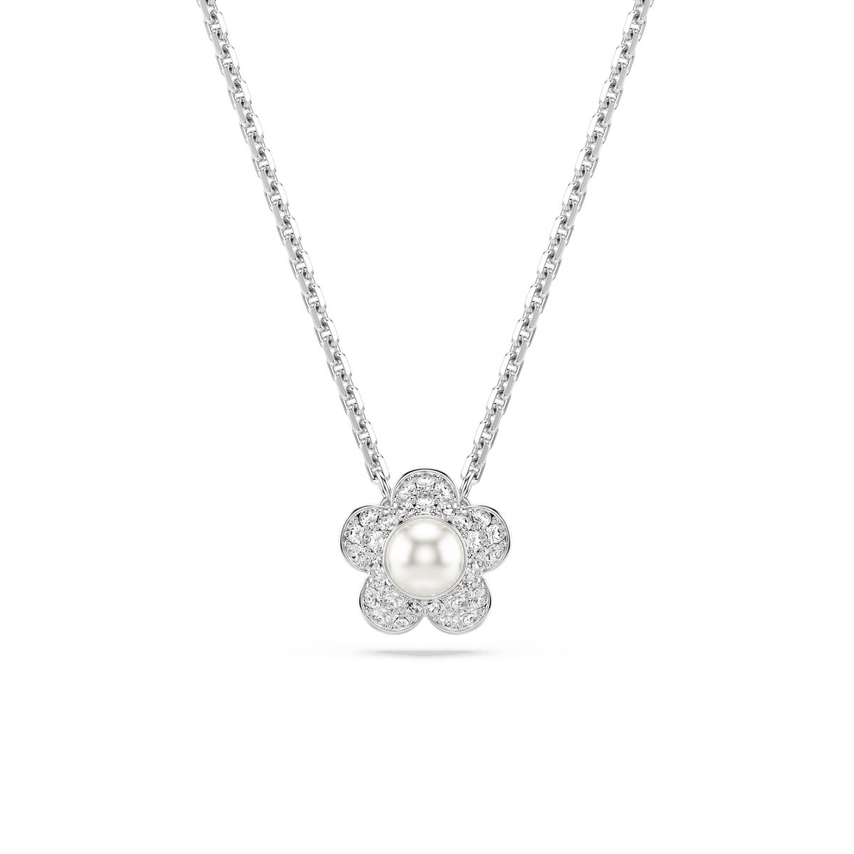 Ariana Grande x Swarovski pendant, Crystal Pearl, Round cut, Flower, White, Rhodium plated
