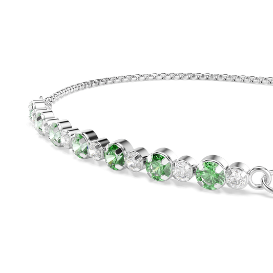 Matrix bracelet, Round cut, Green, Rhodium plated
