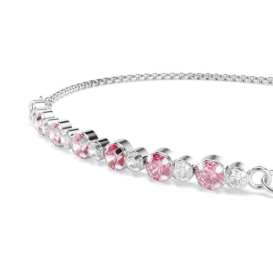 Matrix bracelet, Round cut, Pink, Rhodium plated