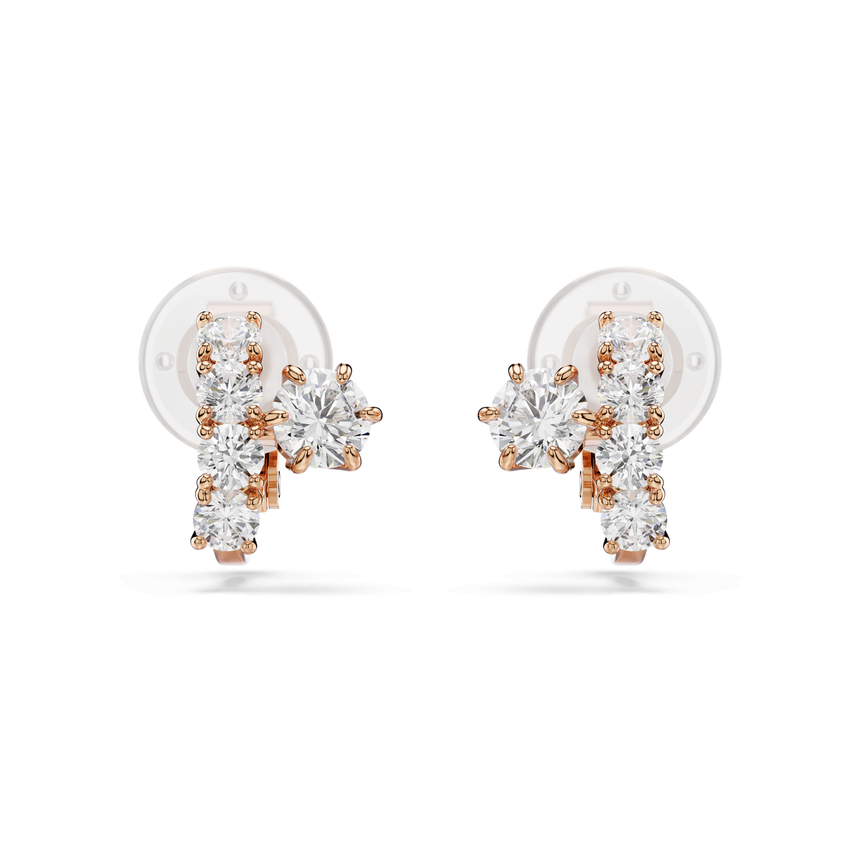 Matrix clip earrings, Round cut, White, 18K rose gold finish