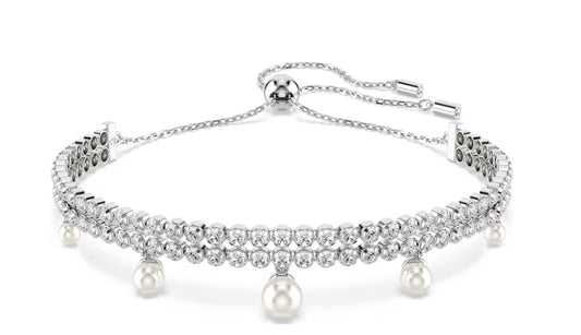 Ariana Grande x Swarovski bracelet Crystal pearl, Round cut, White, Rhodium plated