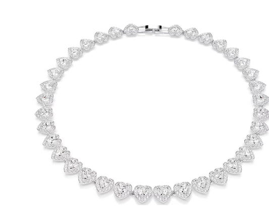 Ariana Grande x Swarovski Tennis necklace Mixed cuts, Heart, White, Rhodium plated