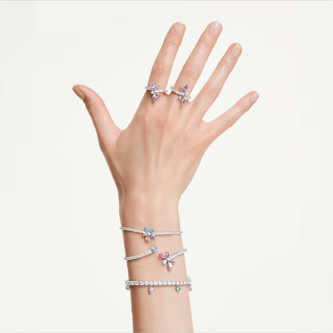 Ariana Grande x Swarovski motif ring, Mixed cuts, Dragonfly, Multicolored, Rhodium plated
