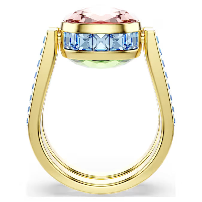 Chroma ring, Cushion cut, Multicolored, Gold-tone plated