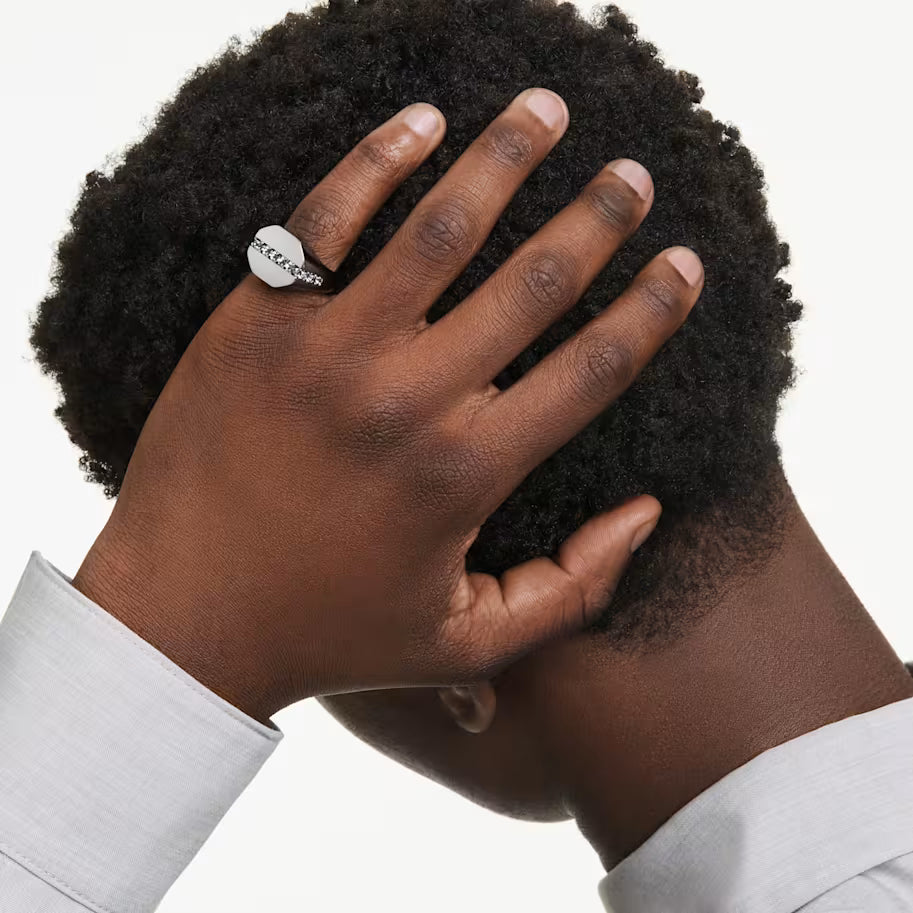 Dextera ring, Octagon shape, Round cut, Black, Ruthenium plated