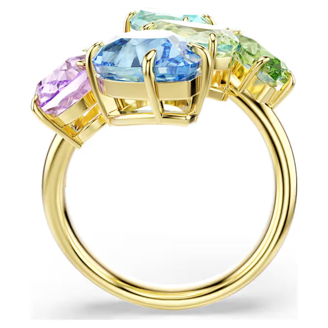 Gema motif ring, Mixed cuts, Multicolored, Gold-tone plated