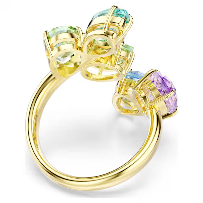 Gema motif ring, Mixed cuts, Multicolored, Gold-tone plated