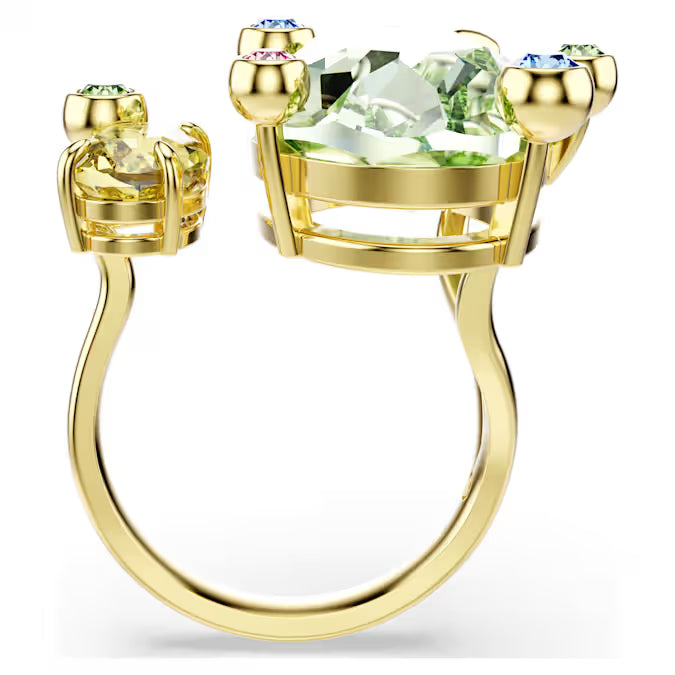 Gema open ring, Mixed cuts, Multicolored, Gold-tone plated