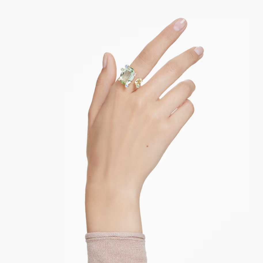 Gema open ring, Mixed cuts, Multicolored, Gold-tone plated