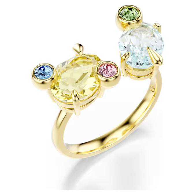 Gema ring, Set (3), Mixed cuts, Multicolored, Gold-tone plated