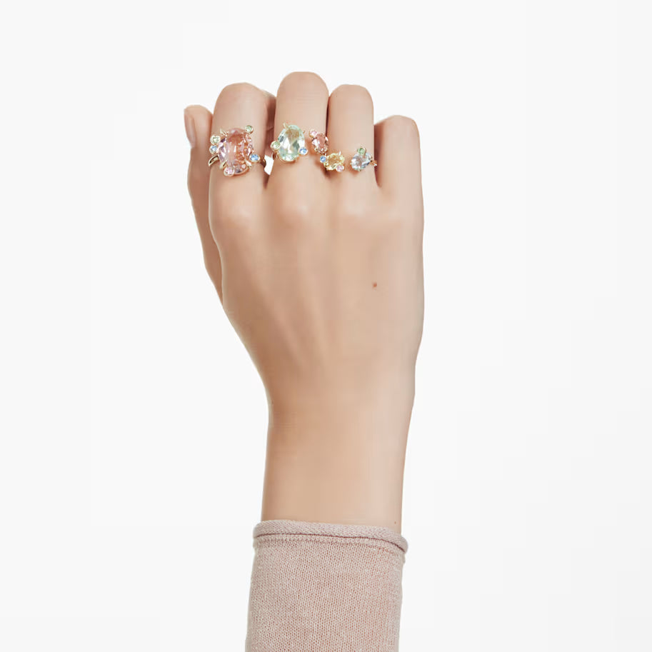 Gema ring, Set (3), Mixed cuts, Multicolored, Gold-tone plated