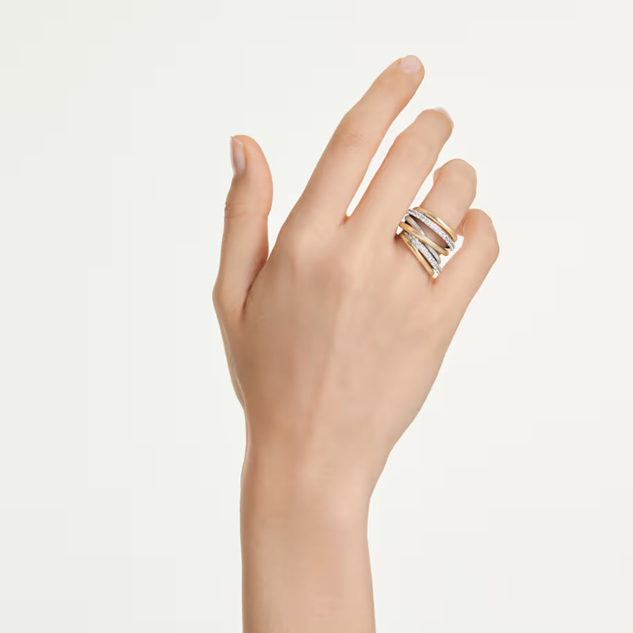 Hyperbola cocktail ring, Round cut, White, Mixed metal finish