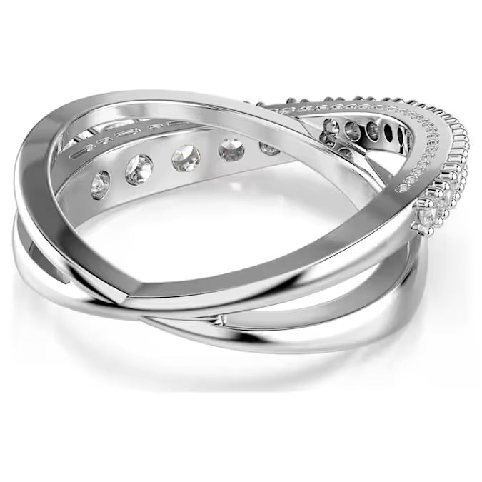 Hyperbola ring, Mixed cuts, White, Silver-tone finish