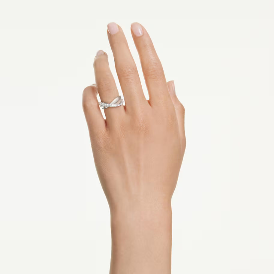 Hyperbola ring, Mixed cuts, White, Silver-tone finish