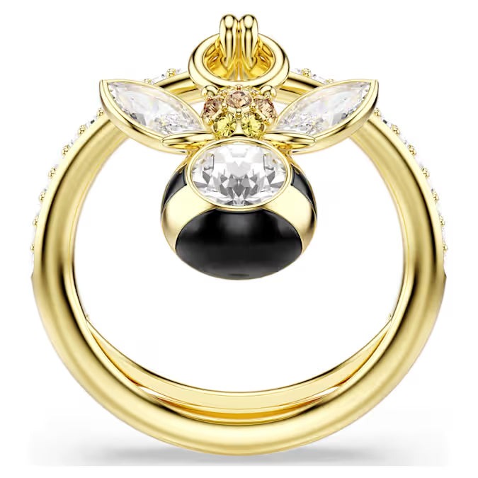 Idyllia motif ring, Mixed cuts, Bee, Multicolored, Gold-tone plated