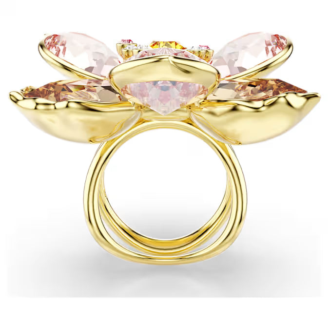 Idyllia motif ring, Mixed cuts, Flower, Multicolored, Gold-tone plated