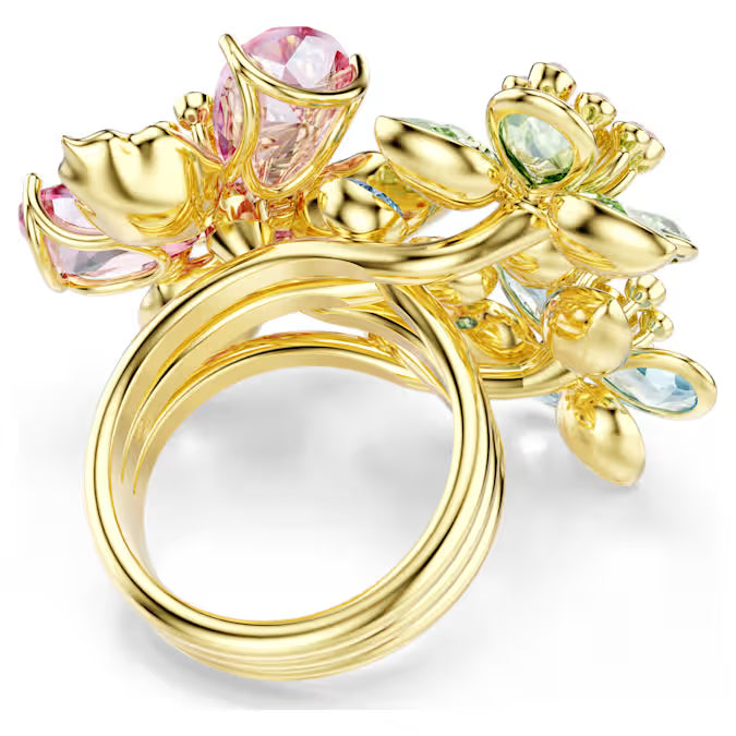 Idyllia ring, Mixed cuts, Flower, Multicolored, Gold-tone plated