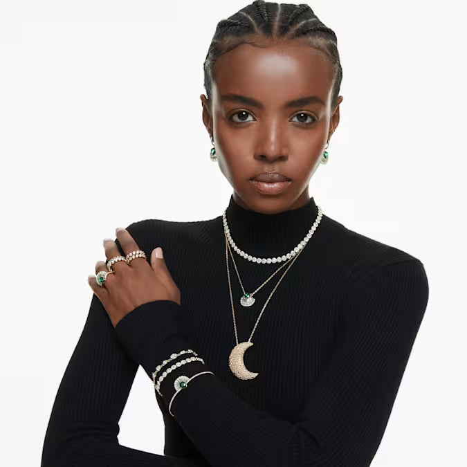 Imber ring, Round cut, White, Gold-tone plated