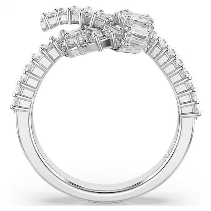 Matrix ring, Baguette cut, Knot, White, Rhodium plated