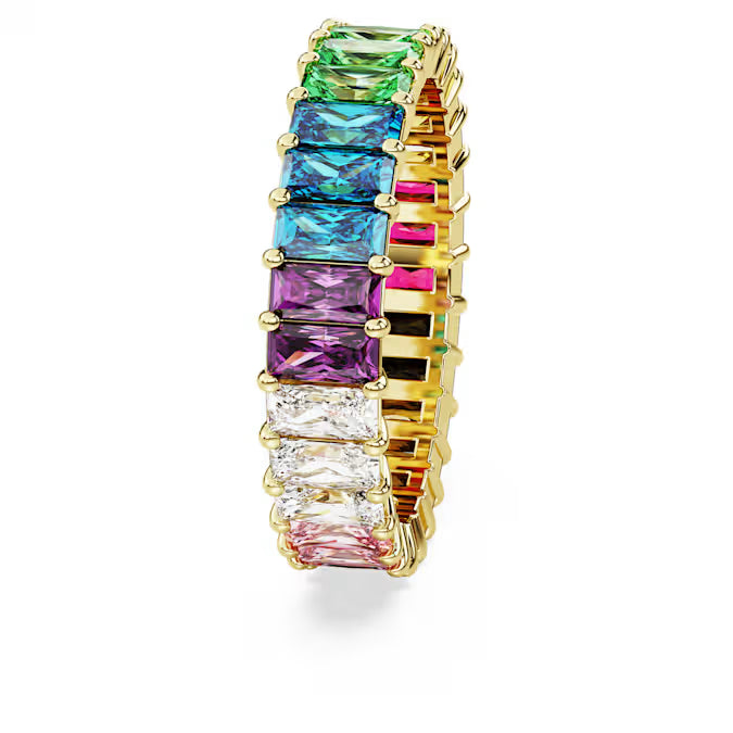 Matrix ring, Baguette cut, Multicolored, Gold-tone plated