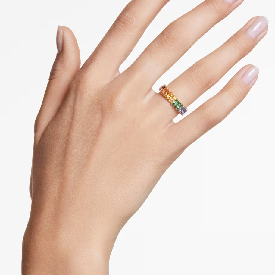 Matrix ring, Baguette cut, Multicolored, Gold-tone plated