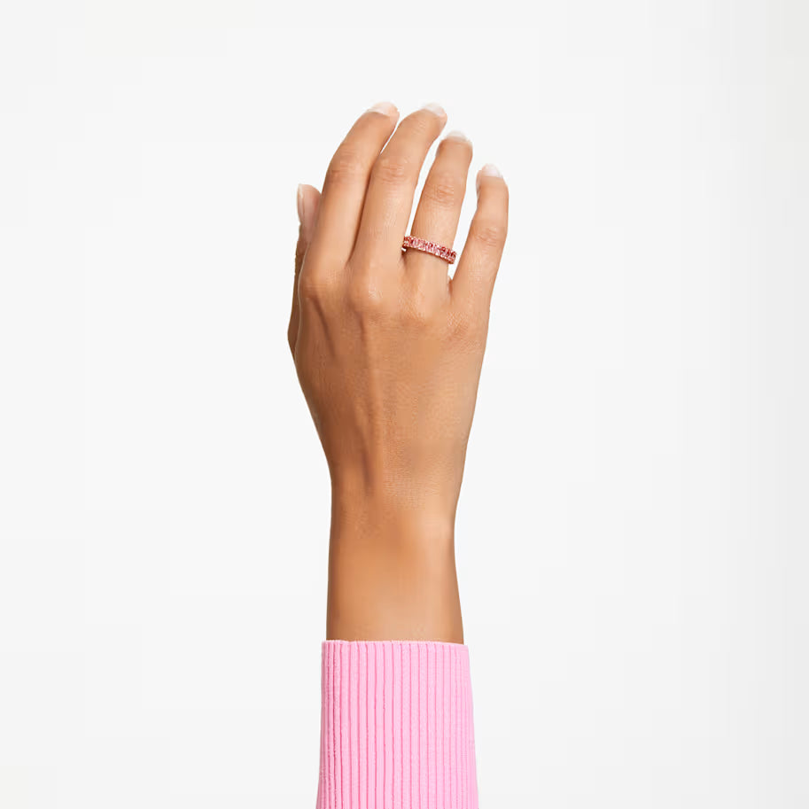 Matrix ring, Baguette cut, Pink, Rose gold-tone plated