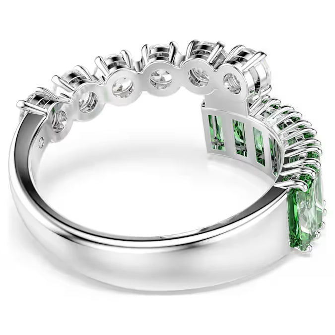 Matrix ring, Mixed cuts, Green, Rhodium plated