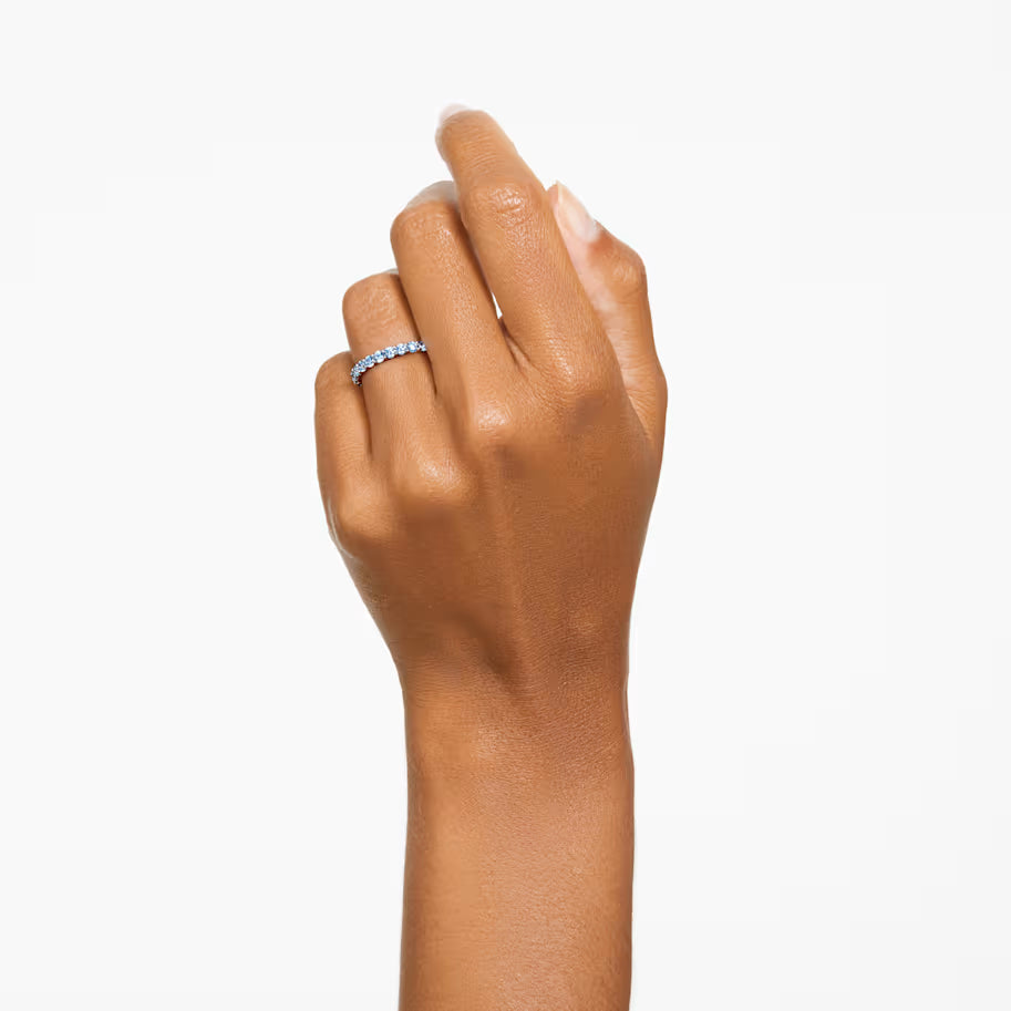 Matrix ring, Round cut, Blue, Rhodium plated