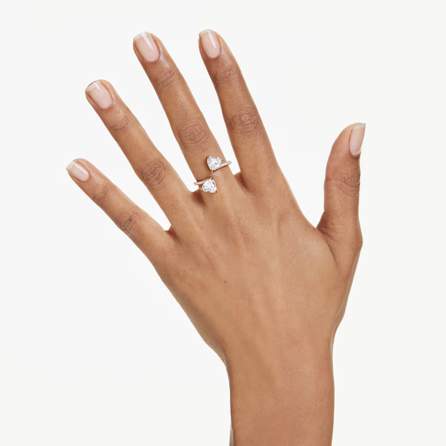 Mesmera open ring, Heart cut, Pavé, White, Gold-tone plated