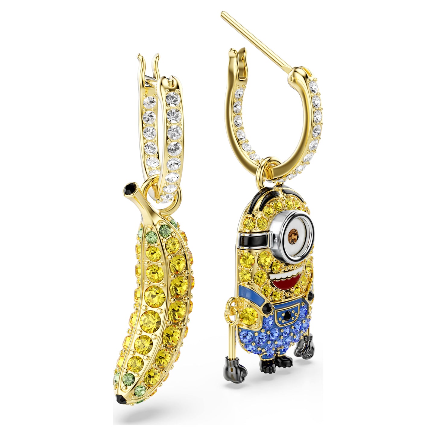 Minions Stuart and Banana hoop earrings, Pavé, Mini, Multicolored, Gold-tone plated 5743382