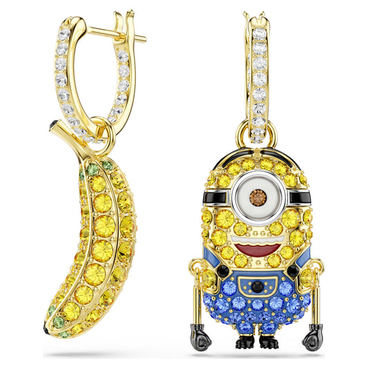 Minions Stuart and Banana hoop earrings, Pavé, Mini, Multicolored, Gold-tone plated 5743382