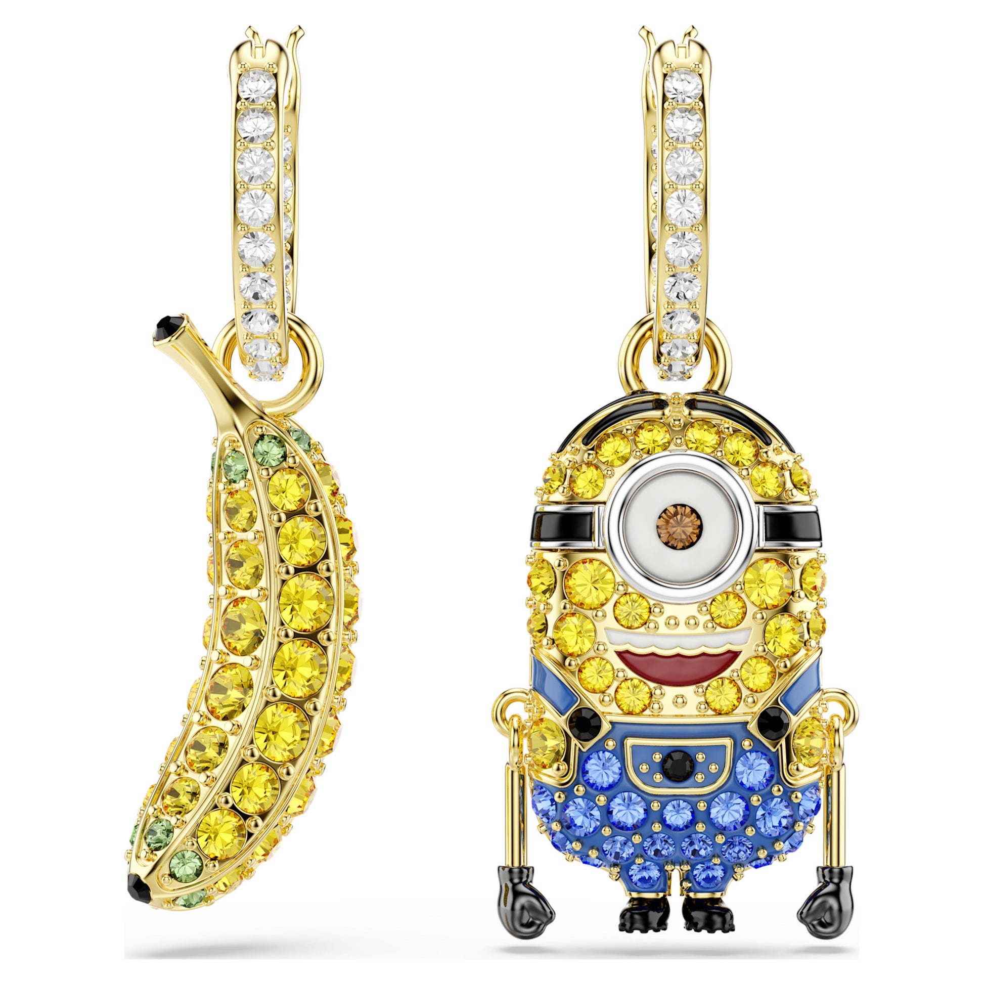 Minions Stuart and Banana hoop earrings, Pavé, Mini, Multicolored, Gold-tone plated 5743382