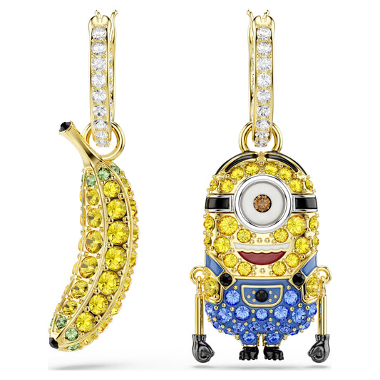 Minions Stuart and Banana hoop earrings, Pavé, Mini, Multicolored, Gold-tone plated 5743382