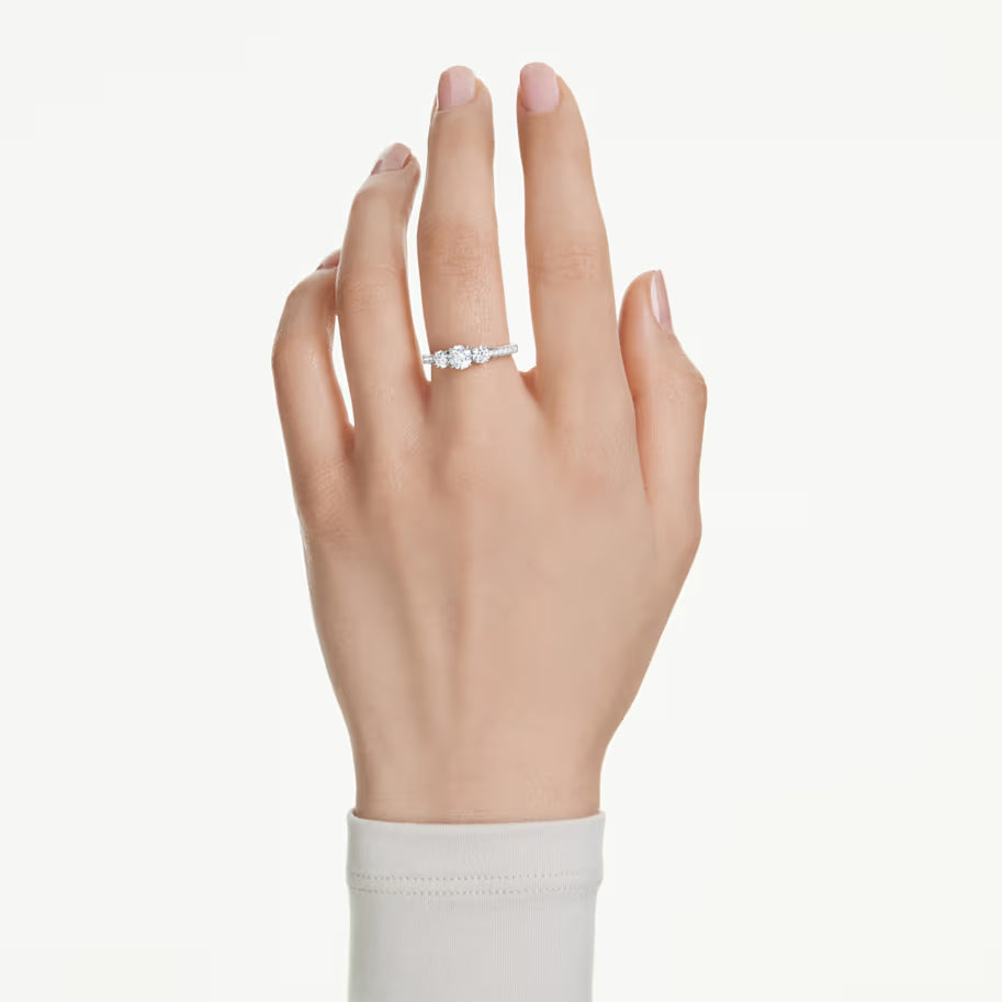 Stilla Attract ring, Round cut, White, Silver-tone finish