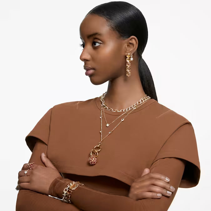 Stilla cocktail ring, Round cut, Pavé, White, Gold-tone plated