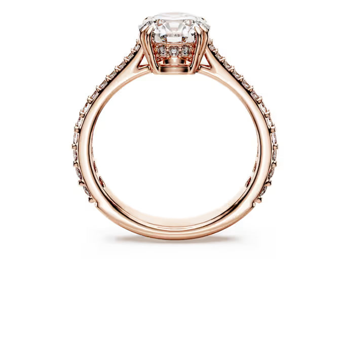 Stilla cocktail ring, Round cut, Pavé, White, Rose gold-tone plated