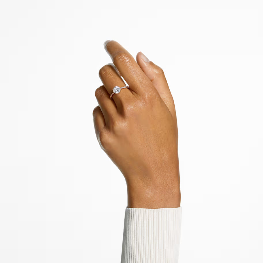 Stilla cocktail ring, Round cut, Pavé, White, Rose gold-tone plated