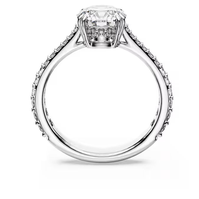 Stilla cocktail ring, Round cut, Pavé, White, Silver-tone finish