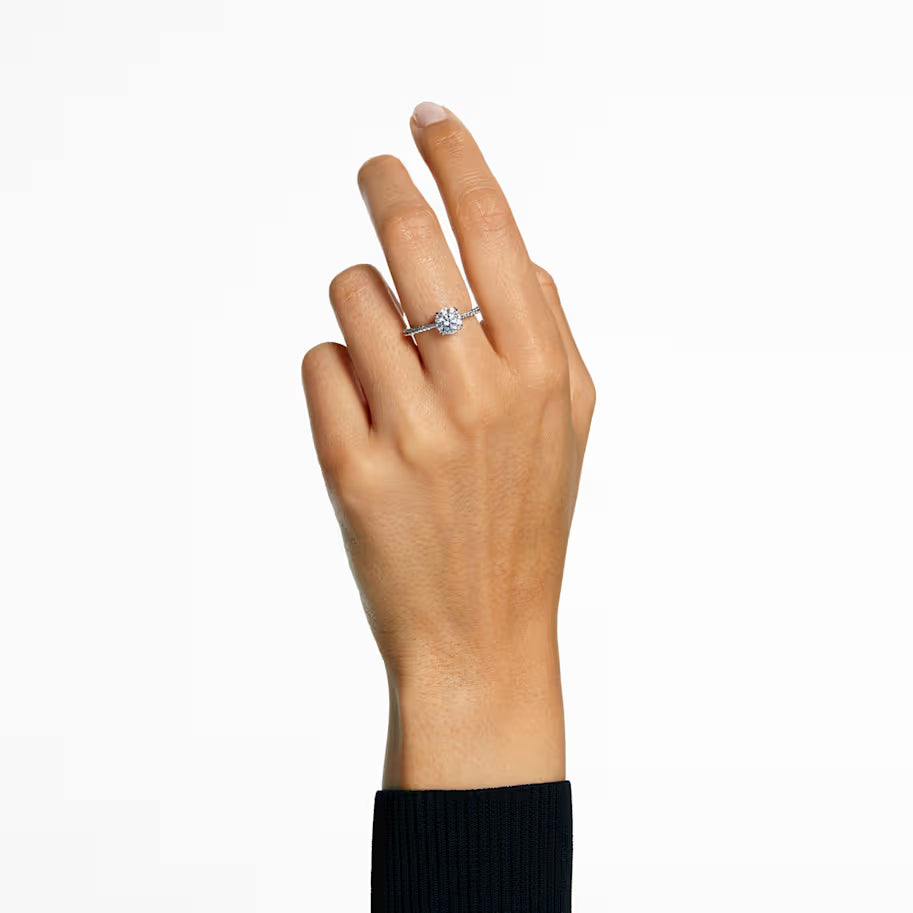 Stilla cocktail ring, Round cut, Pavé, White, Silver-tone finish